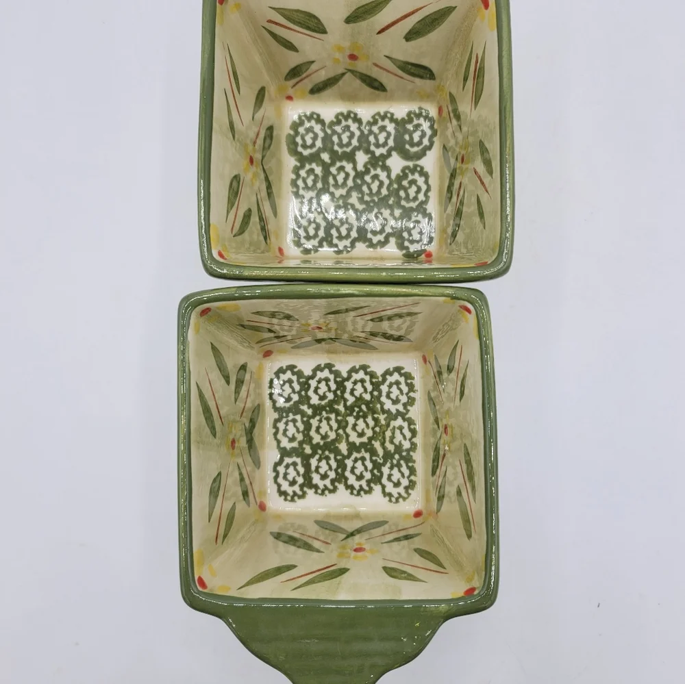 Temp-tations by Tara Old World Green 10oz Ramekins Set of 2 Handpainted Bakeware